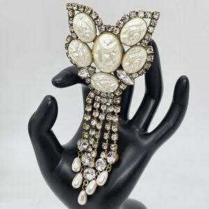 Huge Vintage Baroque Pearl and Rhinestone Brooch 5 Inches